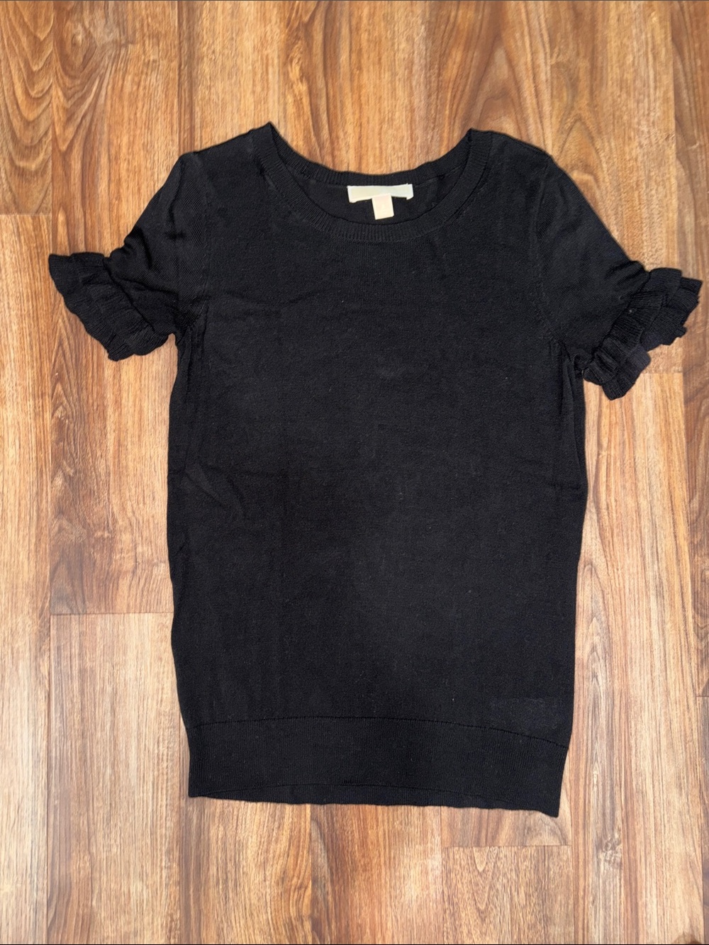 Michael Kors Black Short Sleeve Ruffle Cuff Knit Top